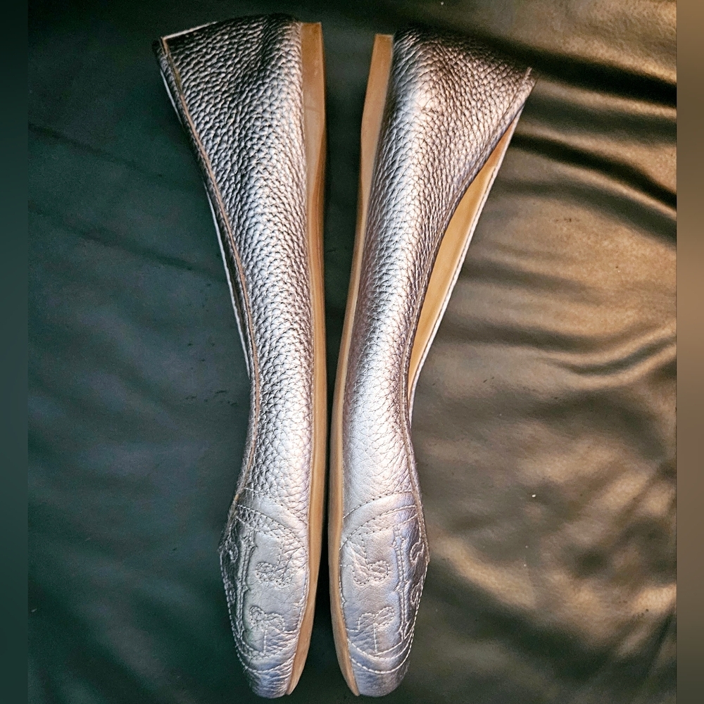 Tory Burch Silver 100% Leather Lowell Ballet Flats Sz 10M US - Picture 6 of 11
